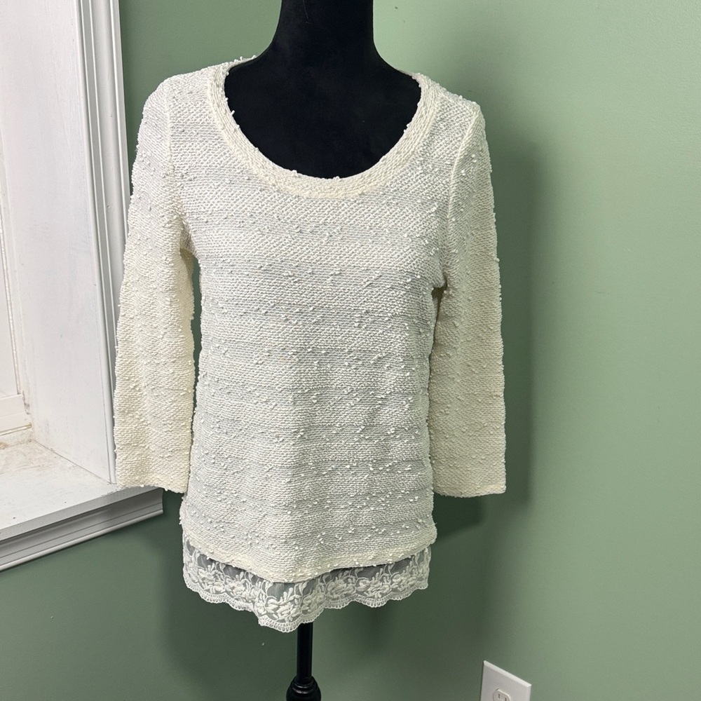LOFT cream Textured sweater, medium